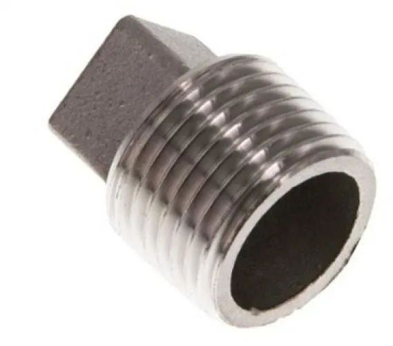 exemplarische Darstellung Edelstahl V4A Verschlussstopfen (1.4408) mit Außenvierkant und konischem Gewinde (PN 16)